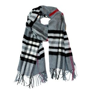 Classic Oversized Plaid Scarf in Mid Grey